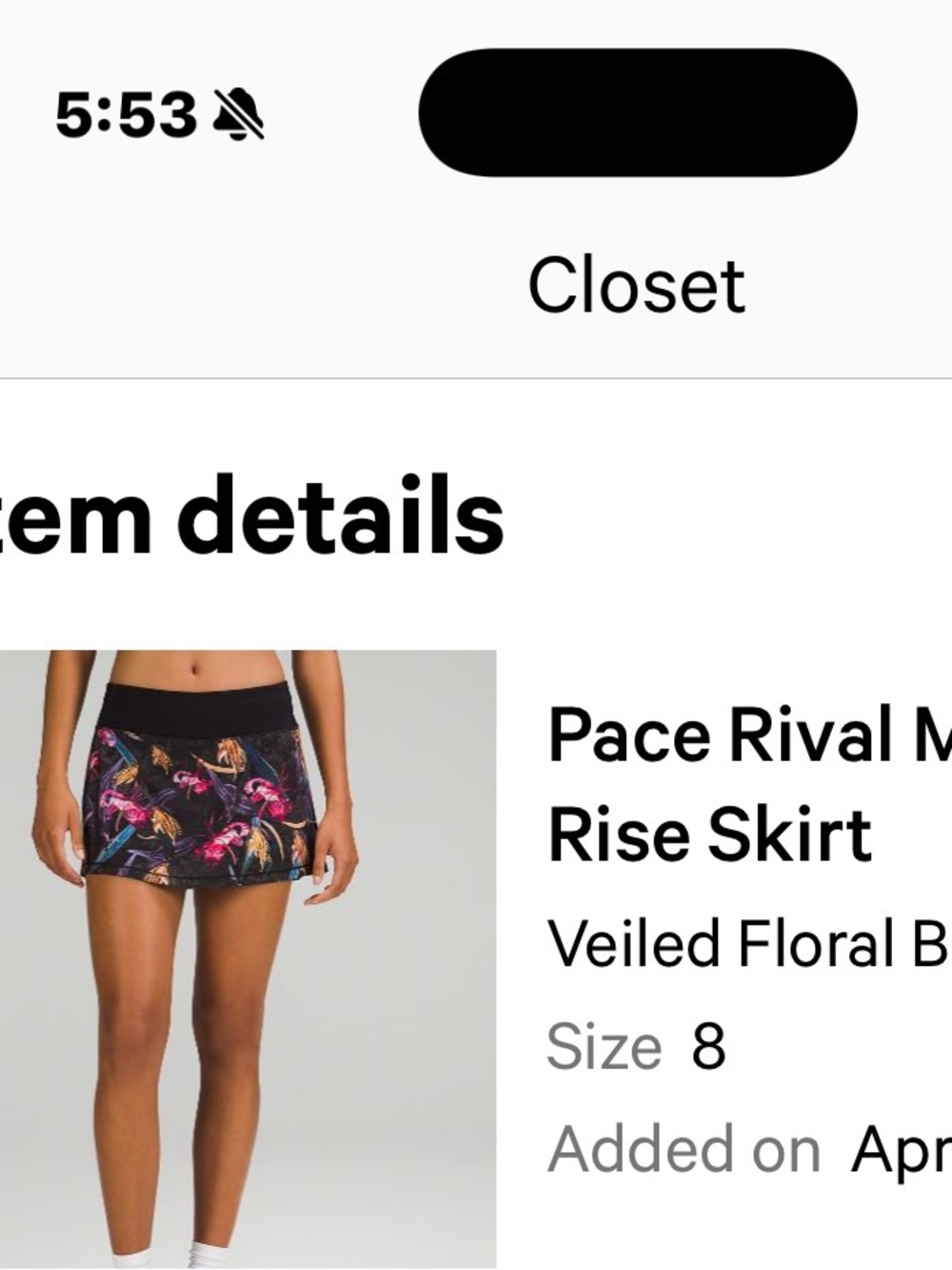 lululemon athletica Black Mini Skirt with Pink & Purple Floral